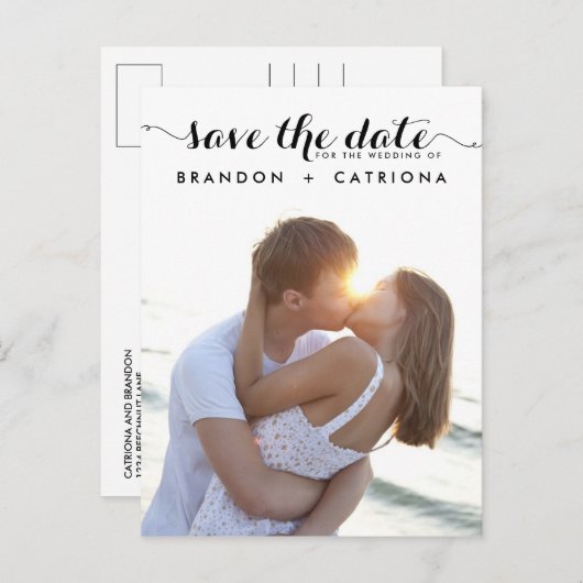 ZWARTE WHIMSISCHE SCRIPT BEWAREN DE DATUM BRIEFKAA AANKONDIGINGSKAART (Voorkant / Achterkant)