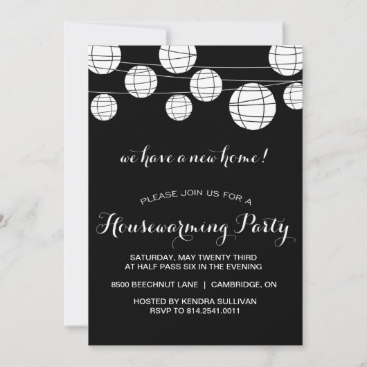 ZWARTE WHITE LANTERNS HOUSEWARMING PARTIJ INVITATI KAART (Voorkant)