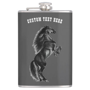 Zwarte Wild Horse Flask Aangepaste tekst en kleur Heupfles