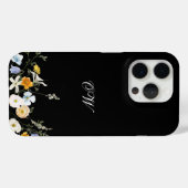 Zwarte Wildbloem Bloemen Elegante Initialen Monogr Case-Mate iPhone Case (Achterkant (horizontaal))