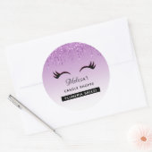 Zwarte Wimpers & Paarse Glitter Kaarsengeur Ronde Sticker (Envelop)