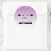 Zwarte Wimpers & Paarse Glitter Kaarsengeur Ronde Sticker (Tas)