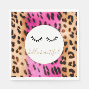 Zwarte Wimpers Roze Crème Luipaard Servet