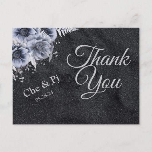 Zwarte Winter bruiloft dank u kaart (Voorkant)