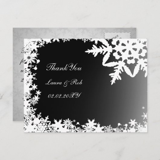 Zwarte winterbruiloft Dank je Briefkaart (Voorkant / Achterkant)
