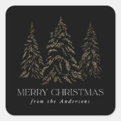 Zwarte winterpine kerst vierkante sticker (Voorkant)