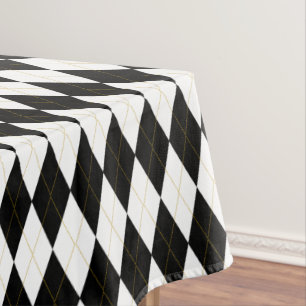 Zwarte Wit Gouden Patroon Argyle Tafelkleed