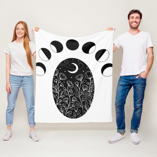 Zwarte witmaanbloemen fleece deken (In situ)