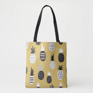 Zwarte, witte ananas, gele achtergrond draagtas