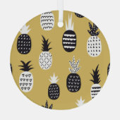 Zwarte, witte ananas, gele achtergrond glas ornament (Achterkant)