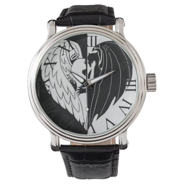 Zwarte witte angeoudemon horloge (Voorkant)