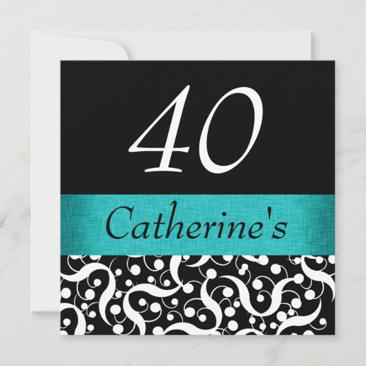 Zwarte witte aqua elegant, elke leeftijdse viering kaart (Voorkant)
