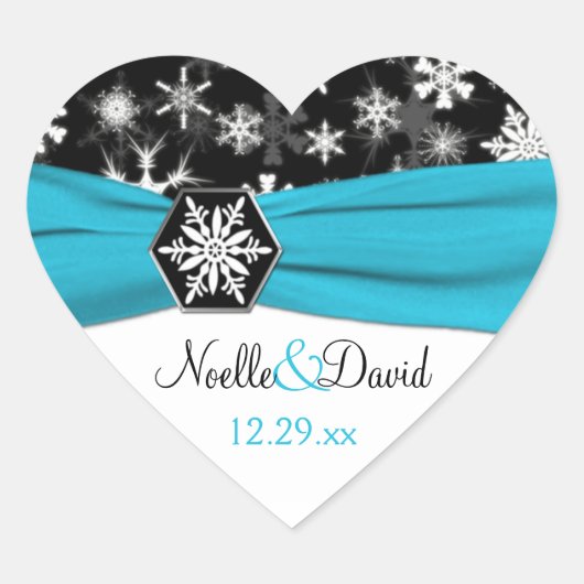Zwarte, witte, Aqua Snowflakes Wedding Sticker (Voorkant)