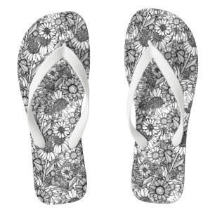 Zwarte & Witte Australische Wildflower Garden Teenslippers
