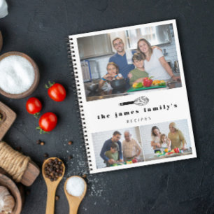 Zwarte witte ballon Whisk Foto's Familie Recipes Notitieboek