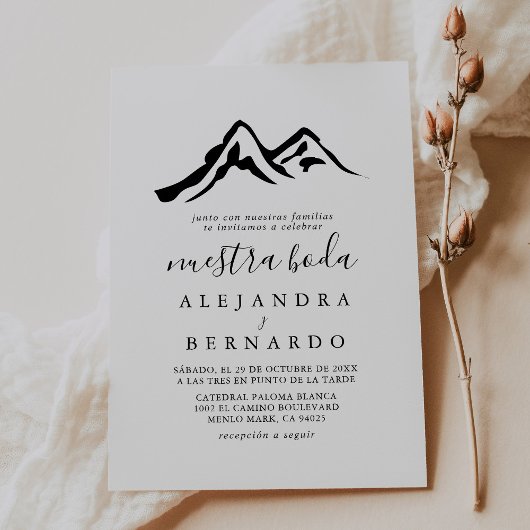 Zwarte witte bergkalligrafie Nuestra Boda Kaart
