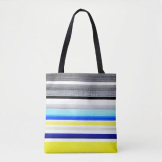 Zwarte witte blauwe gele Abstracte strepen Draagtas