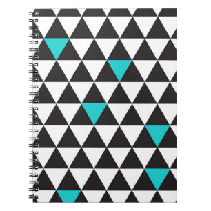 Zwarte witte Blauwgroen turquoise Geometrische dri Notitieboek