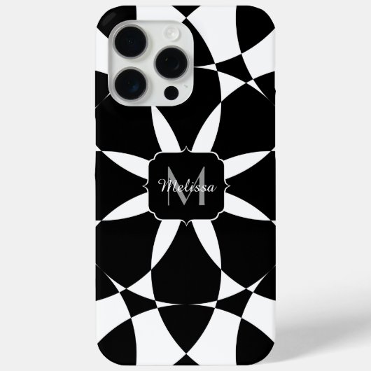 Zwarte witte bloem mandala mosaic retro Monogram Case-Mate iPhone Case (Achterkant)