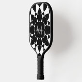 Zwarte witte bloem mandala mosaic retro Monogram Pickleball Paddle (Links)