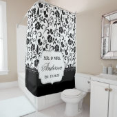 Zwarte witte bloem net getrouwd trouwdatum douchegordijn (In situ)