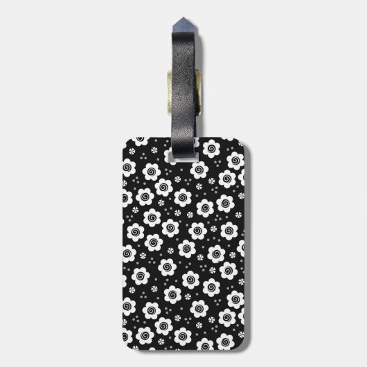 Zwarte witte bloemen Bagage label (Achterkant verticaal)