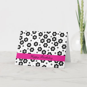 Zwarte witte bloemen Birthday Kaart