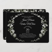 Zwarte witte bloemen Elegante bruiloft Kaart (Voorkant / Achterkant)