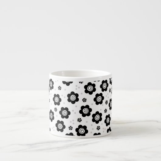 Zwarte witte bloemen Espresso Mok (Voorkant)