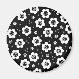 Zwarte witte bloemen iPhone magnet Magneet