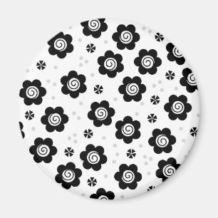 Zwarte witte bloemen iPhone magnet Magneet