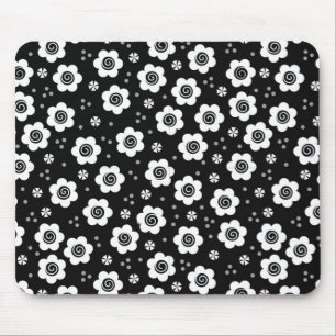 Zwarte witte bloemen mousepad muismat