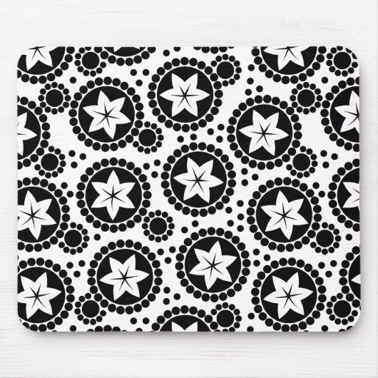 Zwarte witte bloemen mousepad muismat (Voorkant)