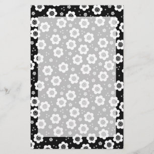Zwarte witte bloemen Stationery Briefpapier