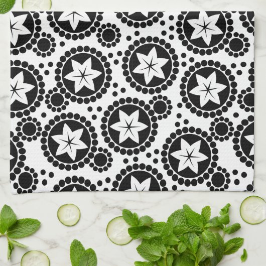 Zwarte witte bloemen Towel Theedoek (Gevouwen)