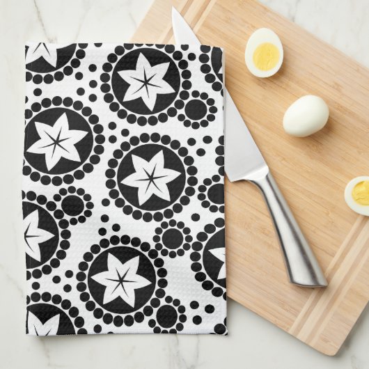 Zwarte witte bloemen Towel Theedoek (Quarter Fold)