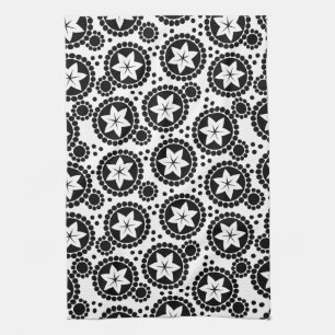 Zwarte witte bloemen Towel Theedoek