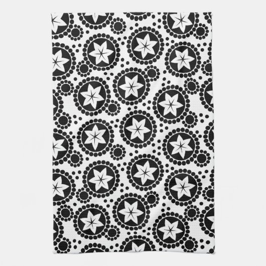 Zwarte witte bloemen Towel Theedoek (Verticaal)