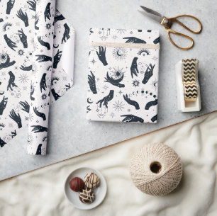Zwarte witte Boho Moon mystieke hand Cadeaupapier