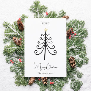 Zwarte witte boom boho eenvoudige moderne Kerstmis Feestdagenkaart