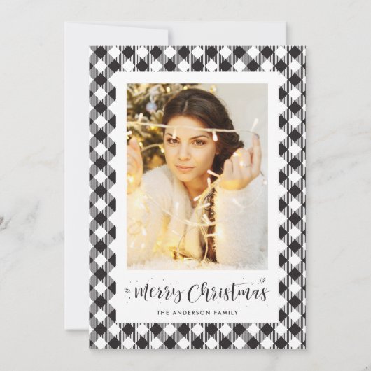 Zwarte witte Buffalo met kerstkaarten Feestdagenkaart (Voorkant)