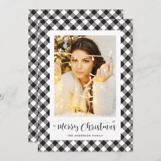 Zwarte witte Buffalo met kerstkaarten Feestdagenkaart (Voorkant / Achterkant)