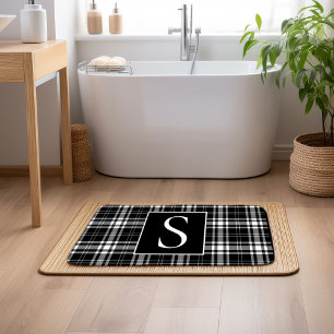 Zwarte-witte buffelplaid met eigen monogram badmat