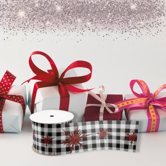 Zwarte witte buffels met rode glitter Snowflakes Lint