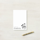 Zwarte witte cartoon kat naam post-it® notes (Op bureau)