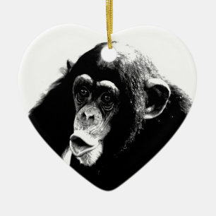 Zwarte witte chimpansee keramisch ornament