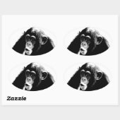 Zwarte witte chimpansee ovale sticker (Vel)