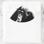 Zwarte witte chimpansee ovale sticker (Tas)