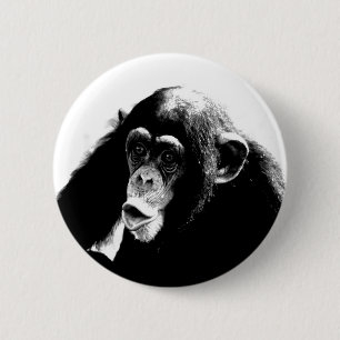 Zwarte witte chimpansee ronde button 5,7 cm