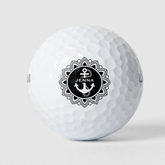 zwarte & witte cirkel en witte bootanker golfballen (Voorkant)